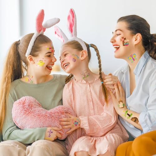 ANGOLIO 144Pcs Easter Doodles Temporary for Kids, Bible Easter Tattoos Stickers Easter Bunny Temporary Tattoos, Christian Religious Easter Cross Waterproof Body Stickers Party Favors