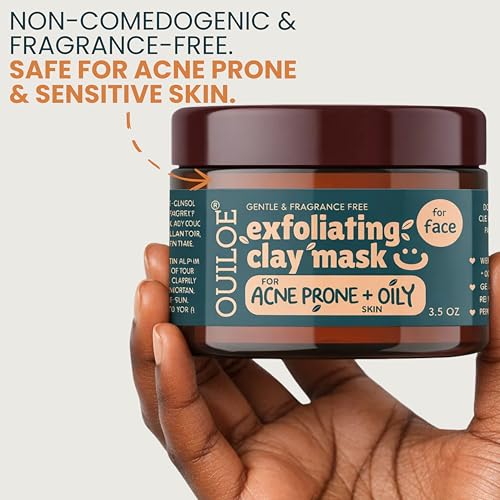 Fragrance Free Clay Mask for Acne Prone, Oily Skin - Non Irritating Exfoliating Clay Mask for Pores and Blackheads - Safe for Sensitive Skin - Non Comedogenic, pH Balanced & Gentle, 3.52 oz