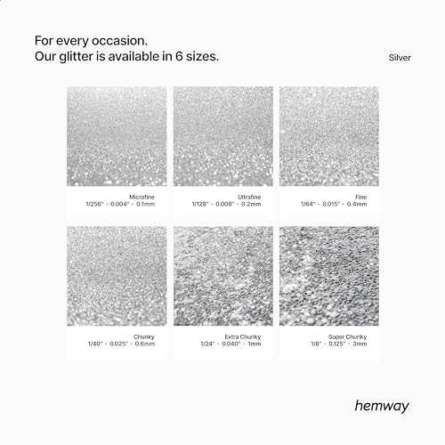 Hemway Premium Ultra Sparkle Glitter Multi Purpose Metallic Flake for Arts Crafts Nails Cosmetics Resin Festival Face Hair - Silver - Chunky (1/40" 0.025" 0.6mm) 100g / 3.5oz