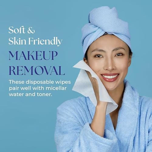 210 Count Disposable Face Towels Facial Cleansing Wipes, Quick Dry Makeup Remover Cloths, Soft Face Towelettes for Women & Men by WipesyWiz 7.9"x7.9" (Pack of 3)