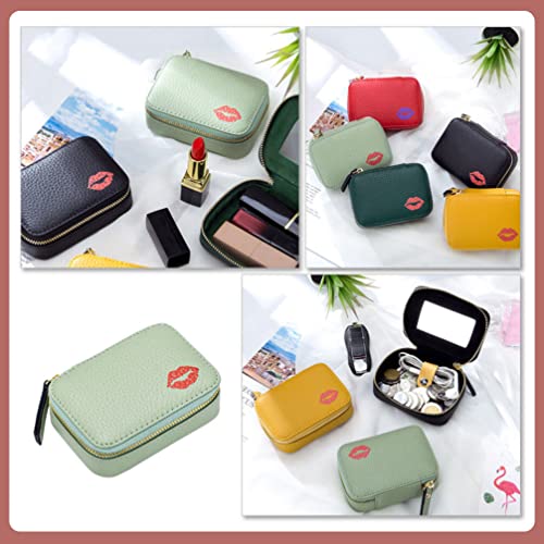 Kichvoe Portable Lipstick Makeup Bag Small Pu Leather Cosmetic Pouch with Mirror for Travel Daily Use Organizer for Lipstick Cards Jewelry
