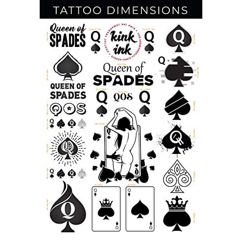 23 x Queen of Spades Temporary Tattoo Kinky Black Lettering A4 Sheet
