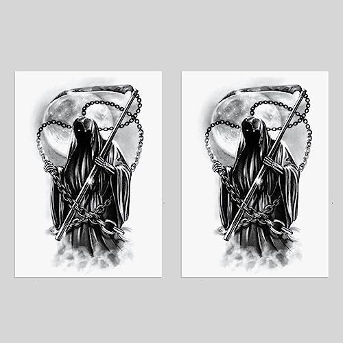 2 Sheets Arm Leg Waterproof Fake Temporary Tattoos Sticker Old School Grim Reaper Death