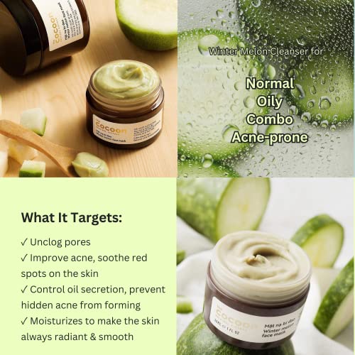 Cocoon Winter Melon Face Mask for Clogged Pores, Absorbs Excess Oil, Detoxifies & Refines Skin with Centella, Tea tree, Winter Melon (1.01 fl oz)