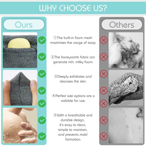 3-in-1 Exfoliating Set ? 2 Soap Saver Pouches (2 Sizes) + Dual-Textured Washcloth for Body & Face ? Eco-Friendly, Durable, Luxurious Spa Experience