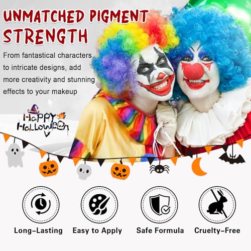 Halloween Joker Clown Makeup Kit, White Black Red Face Body Paint with Red Clown Nose, Professional Halloween SFX Cosplay Makeup Kit for Adults
