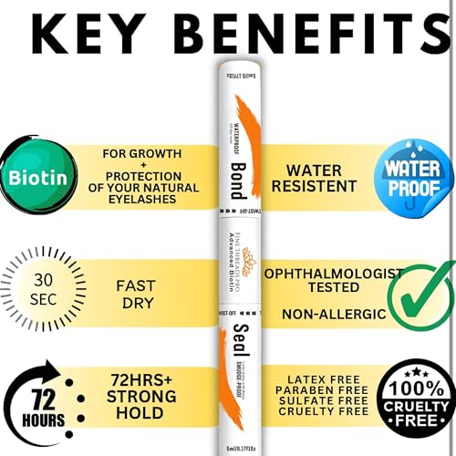 2 in 1 BIOTIN Bond and Seal Sensitive Eyes Waterproof LongLasting Strong Hold Cluster Eyelash Glue for DIY Lash Extensions at Home- Gentle Formula, Non-Toxic- 5ml+5ml