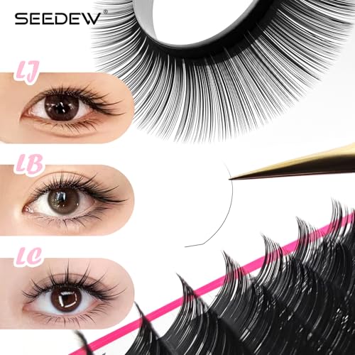 LJ Curl Lash Extensions, 0.07mm LJ MIX7-16mm 16 Rows/Tray, Classic Individual Single Natural Soft Lightweight Eyelashes Grafting for Lash Artists, Beauty Salon(Matte Black-0.07-LJ-MIX7-16mm)