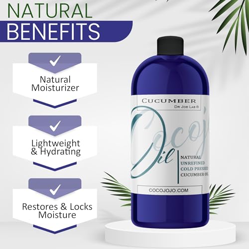 Dr Joe Lab Cucumber Seed Oil - Pure, Unrefined, Cold Pressed, Undiluted, Non-GMO, Virgin Carrier Oil for Skin, Hair, Nails, Body, Face, Beard - 32 Ounces - Nourishing Hydrating Moisturizing Bulk
