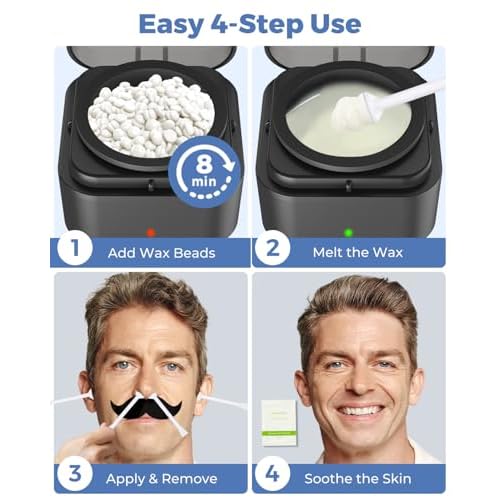 Nose Wax Kit with 100g Natural Resin Wax & 20 Sticks, Mini Nose Hair Wax Kit with Smart Temp Control, USB Fast Heat, 3-Min Hair Removal ? Lasts 4?6 Weeks | For Nose & Ear, Up to 15 Uses
