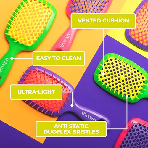 FHI Heat UNbrush Detangling Brush (3-Pack Bundle) ? Hair Brush for All Wet/Dry Hair Types ? Pain-Free Detangler Brush w/DuoFlex Anti Static Bristles ? Lightweight Travel Hair Brush (Neon Collection)