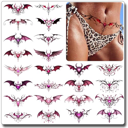 24 PCS Sexy Belly Temporary Tattoos for Women Ladies - Realistic Chest Abdomen Waist Tattoos for Women Body Art