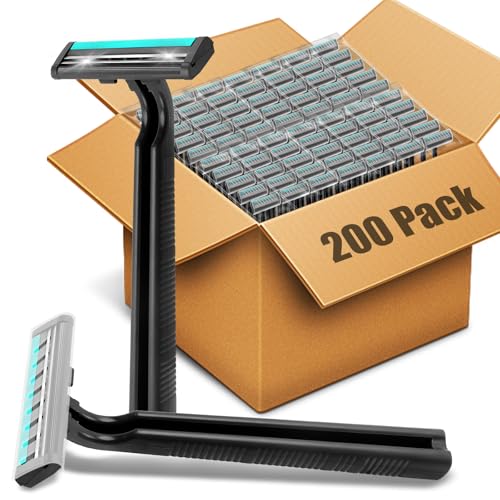 Disposable Razors Bulk for Men 200 Pack, Homeless Supplies Bulk, Twin Blade Mens Safety Travel Supply Shaving Razor, Face Beard Body Shavers for Hotel Camping Bathing (Black)