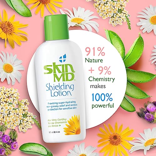 Skin MD Shielding Lotion Hydrating Body Lotion for Sensitive Skin with Dispenser | Non-Greasy, Fast-Absorbing Moisturizer with Plant-Based Ingredients, Eczema & Psoriasis Relief - 4oz 3-Pack