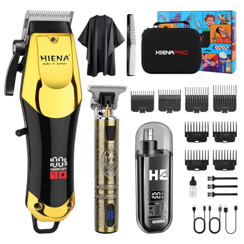 HIENA PRO Professional Hair Clippers & Cordless Barber Clippers for Men, Rechargeable Trimmer Set and Facial Grooming Tool Kit, Ear, Nose Hair Trimmer Set, Gifts for Men