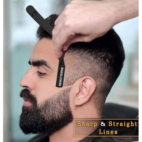 BEAUTICONE¢ç Straight Razors for Men ? Professional Barber Straight Edge Razor Kit with Replaceable Single Edge Blades - Navajas Para Barbero - Pouch Gift Box 1.2 mm Exposed for Close Shave Ultra Light