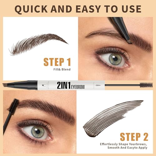 4-Fork Tip Microblading Eyebrow Pen - 2-in-1 Waterproof Eyebrow Pencil, Long-Lasting Natural Hair-Like Brows, Smudge-Proof & Easy to Use (With Tint 01#Light Brown)