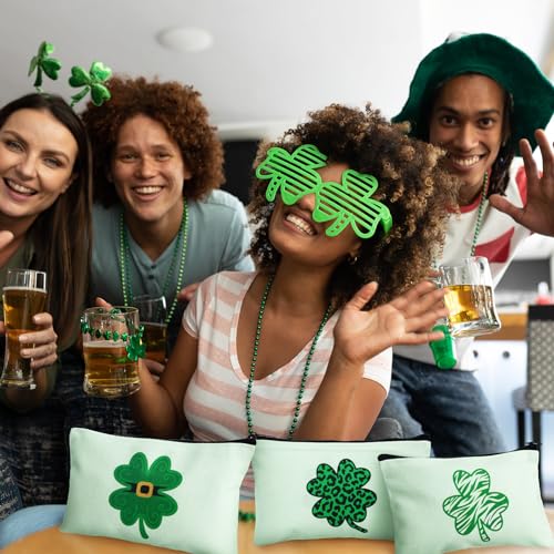 Sweetude 30 Pieces St. Patrick's Day Makeup Bags Bulk,Shamrock Cosmetic Bag with Zipper, St. Patrick's Day Pouch Travel Purse Toiletry Organizer for Women, 15 Styles