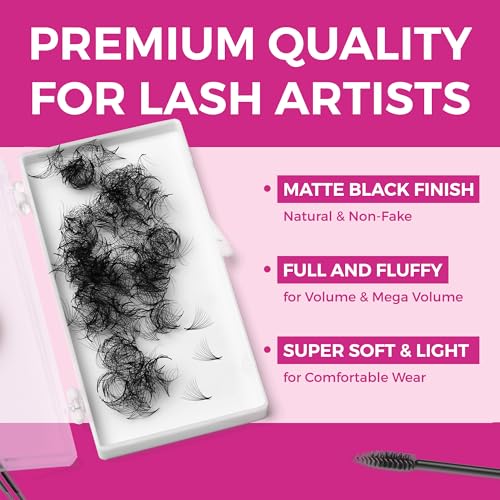 Eyesy Lash 500 Promade Fans - Volume Premade Lash Fans for Eyelash Extensions Pointy Base Handmade Loose Pre Made Eyelashes Middle Stem Soft and Lightweight (10D 0.07 C 12mm)