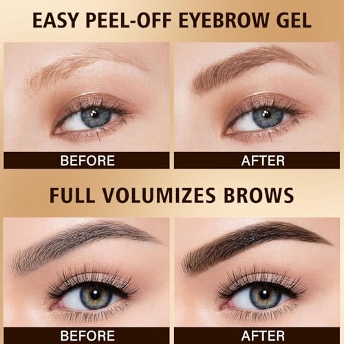Temporary Peel Off Brow Gel - Last Up to 3 Days Wear Waterproof Eyebrow Gel, Natural Finish Brow Peel Off Gel with Smudge-Proof for Fuller & Defined Looking Brows(2 PCS Dark Brown)