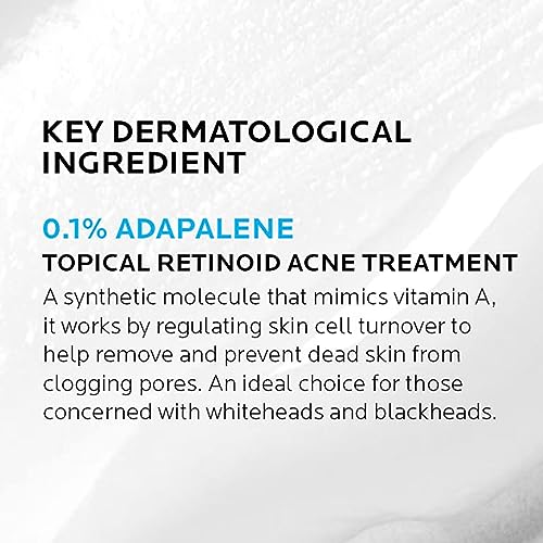 La Roche-Posay Effaclar Adapalene Gel 0.1% Acne Treatment, Retinoid Cream, Acne Medication Gel For Blackheads & Whiteheads, Oil Free, Helps Clear And Prevent Blemishes & Clogged Pores