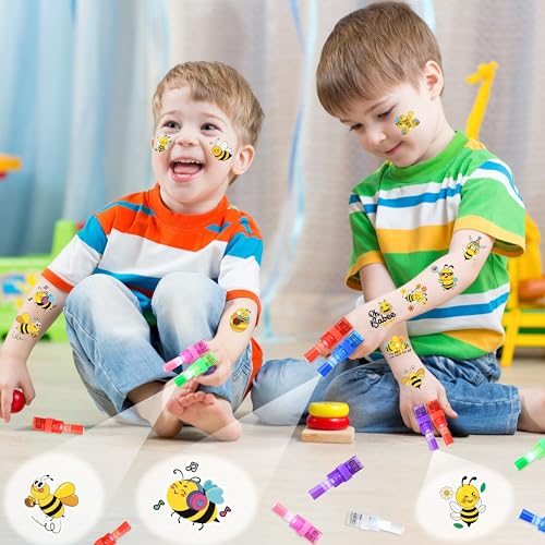 72 PCS Bee Party Favors ? 48 PCS Luminous Tattoos & 24 PCS LED Finger Lights Combo ? Birthday Goodie Bag Fillers, Party Supplies, Gifts Light Up Toys Glow In The Dark for Boys and Girls