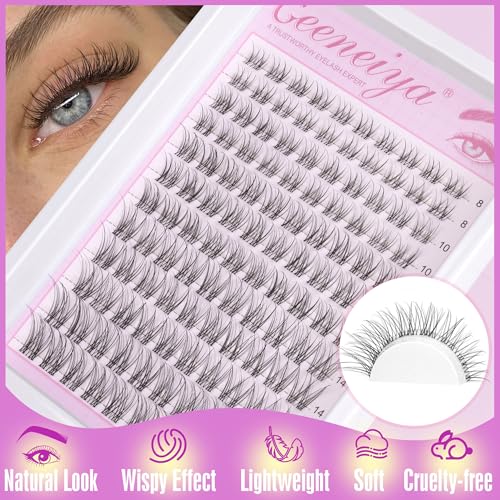 Geeneiya Clear Band Lash Clusters Kit with White Glue Natural Eyelash Clusters Kit 8-16MM Wispy Lash Extension Kit D Curl Individual Eyelash Extensions with Invisible Lash Bond and Seal for Beginners