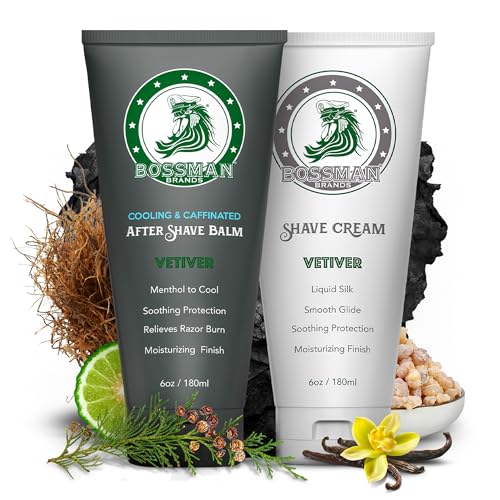 Bossman Silk Lotion Shaving Cream & Cooling After Shave for Men Combo ? Shave Cream & After Shave Balm for Men (Vetiver X Scent)