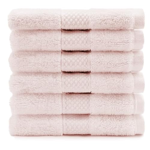Maisonette Loft Egyptian Cotton Turkish Hand Towels - Soft, Absorbent Washcloths for Face - Ideal Quick Dry Small Towel Wash Cloth Set for Bathroom - (13" x 13", 6 Pack) - Light Pink (Petal Pink)