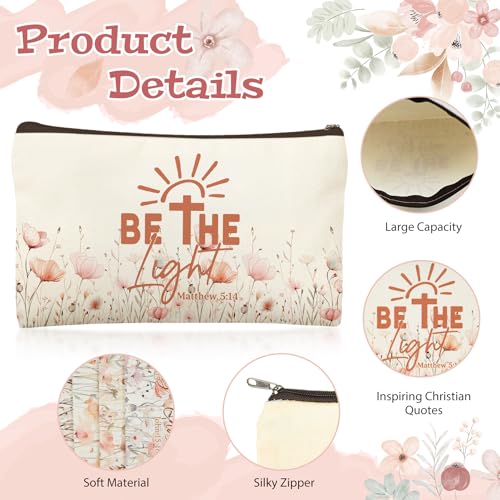 24 Pcs Christian Floral Makeup Bags Bulk for Women Bible Verse Cosmetic Bags with Zipper Inspirational Wildflower Canvas Travel Pouch Christian Gifts for Motivational Cosmetics Organizer Supplies