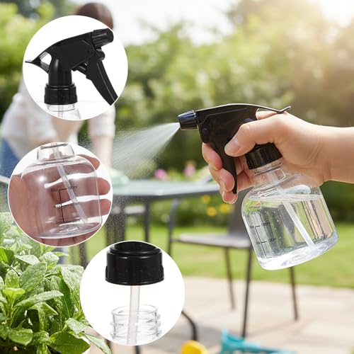 20 Pcs Empty Plastic Spray Bottles 8oz Mini Refillable Spray Bottle with Adjustable Nozzle Black Sprayers Small Spray Bottles with Scale for Cleaning, Hair, Plant, Kitchen