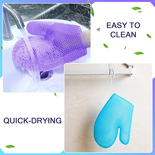 Karenhi 2 Pcs Honeycomb Exfoliating Glove Bath Mitt Body Spa Scrubber, Honeycomb Exfoliator Glove for Body Shower, Scrubber Sponge Shower Loofah, Quick Drying(Blue,purple)