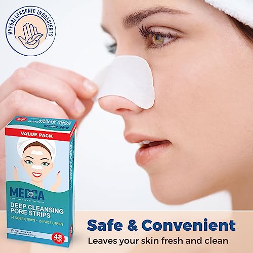 MEDca Deep Cleansing Blackhead Pore Strips - Pack of 48 Peel - Off Blackhead Remover and Pore Unclogging Strips for Nose and Face, Chin, Forehead & Healthier Looking Skin