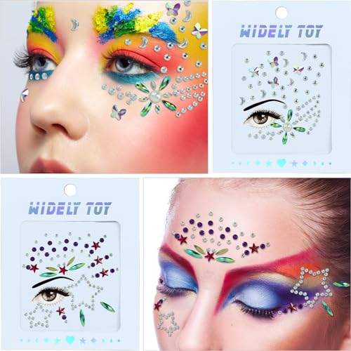 8 Sheets Face Gems Mermaid Body Jewels Rhinestones Crystal Stickers Jewelry Tattoos Decorations Parties Festivals Rave Outfits Accessories