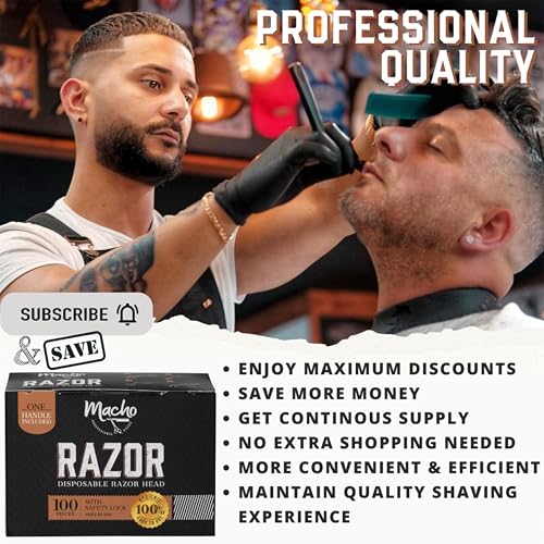 Professional Disposable Straight Razors for Men - Blade Holder with 100 Stainless Steel Razor Blade Heads - Features a Safety Lock & Blade Guard for Barbers, Shaving, and Grooming by Better Barber