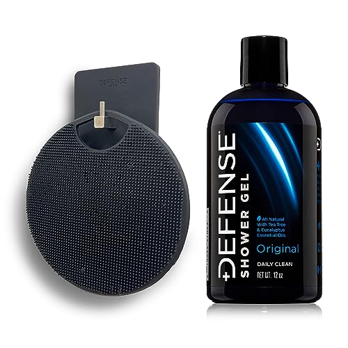 Defense Soap Shower Tools Set & Defense Soap Organic Tea Tree Body Wash | All Natural Shower Gel with Tea Tree Oil, Eucalyptus Oil, and Aloe Vera. Wrestling Inspired, for All Mens & Womens Skin Types