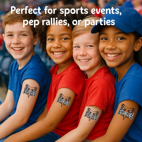 Eagle Mascot Temporary Tattoos ? 25-Pack Pre-Cut Skin-Safe Tattoos ? School Spirit Party Favors, Sports Events, and Classroom Prizes ? FDA Compliant