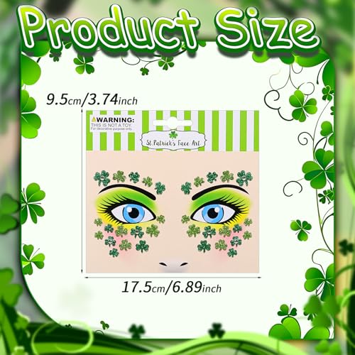 2 Sheets Shamrock Glitter Face Tattoo Jewelry, St. Patrick's Day Celebration Face Gems with Assorted Designs, Sparkle Glitter in Parades, Parties & More (style2)