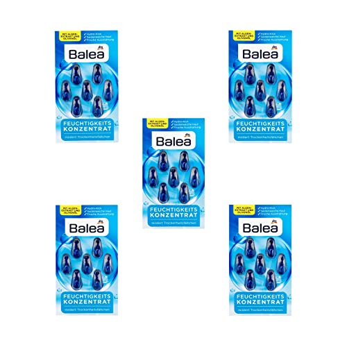 5 packs x 7 pcs I 35 applications I Balea Moisturizing Concentrate - Hydrating Oil Facial Capsules with Seaweed Extract, Vitamin E and Olive Oil, Germany