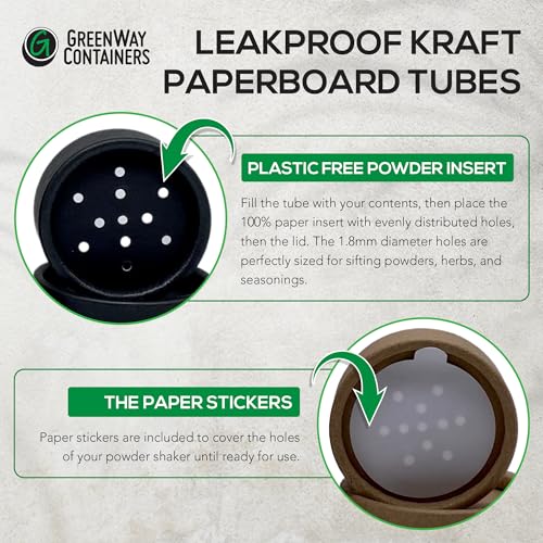 GreenWay 4oz / 115g Small Kraft Paper Shaker Tubes with Sifters & Lids - 10 Pack Biodegradable Containers for Powdered Cosmetics - Fully Compostable Spice Sifting Tubes ? White