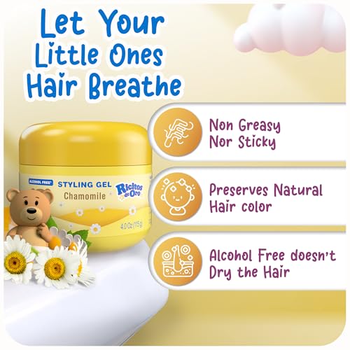 Ricitos de Oro Chamomile Hair Gel -Preserves Natural Color, Non-Greasy, Alcohol Free, Hypoallergenic, Tear-Free, Gentle Daily Use - Baby, Kids Hair Gel, Toddler - 4.05 Oz, 3-Pack