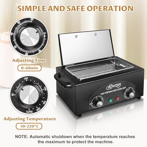 High Temperature Metal Tool Cleaning Box, 2L Dry Heat Cabinet Beauty Hair Nail Metal Tool Cleaning for Manicure Pedicure Barber, with 0-60 Min Timer & 50-220¡É Temp Settings, Plastic Sterilization Tray