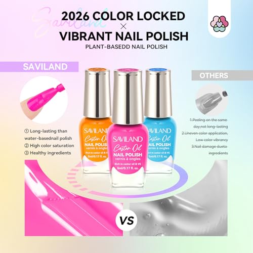 SAVILND Nail Polish Set: Bright Pink Yellow Red Quick Dry Nail Polish Kit with Glitter 24 Colors Regular Finger Nail Polish Non Gel Long Lasting DIY At Home Manicure Gift Set