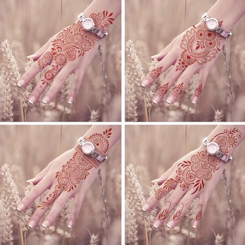 Pack of 9 Henna Tattoo Stencil Kit,Reusable Mehendi Stencils Templates for Hand Forearm Indian Arabian Temporary Tattoo Stickers