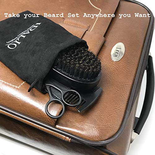 IDALIO¢ç Beard Brush and Comb Set for Men Grooming with Natural Boar Bristle Beard Brush Pear Wood Bear Comb and Stainless Steel Trimming Beard Scissors
