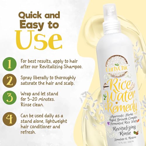 Curly Chic Rice Water Remedy Revitalizing Hair Rinse - Anti-Breakage & Strengthener, Ayurvedic Herbs, Nourishing Conditioner for All Hair Types - Sulfate, Paraben & Mineral Oil Free - 8 fl oz
