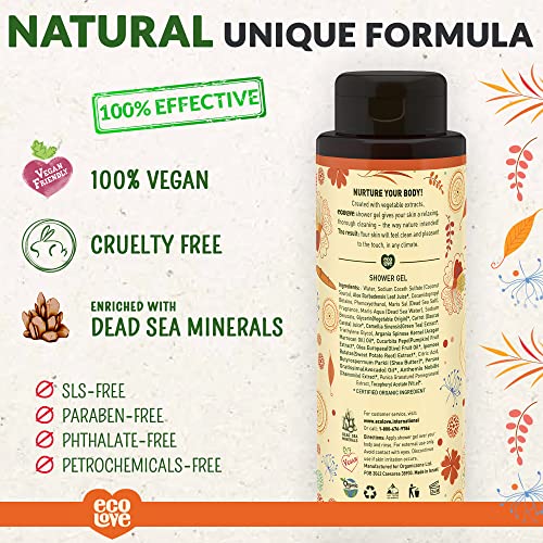 ecoLove - Natural Moisturizing Body Wash for Dry Skin - With Organic Carrot, Pumpkin and Sweet Potato - No SLS or Parabens - Vegan and Cruelty-Free Shower Gel, 17.6 oz