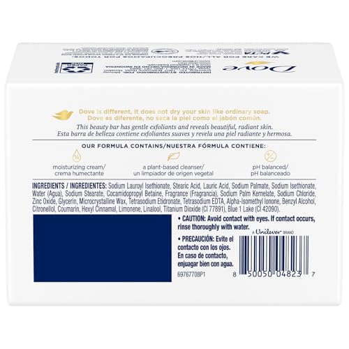 Dove Soap, Gentle Exfoliating Beauty Bar Pack (4 Soap Bars) ? 3-in-1 Moisturizing Face, Body & Hand Soap, 3.17 Oz Ea