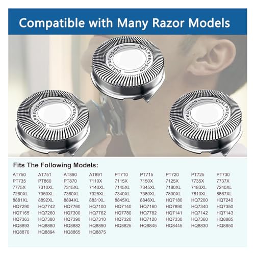 HQ8 Replacement Heads Compatible with Philips Electric Shavers, HQ8 Replacement Razor Blades Compatible with Norelco Aquatec HQ8 Series Shaving Head Upgraded for PT730 AT880 AT811, 6-Pack