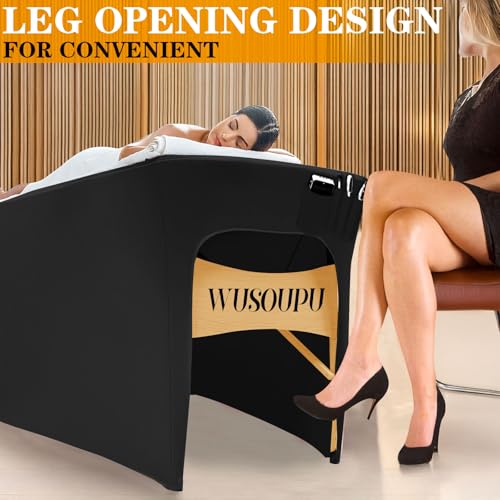Wipeable Lash Bed Cover Massage Table Cover Waterproof and Reusable Wax Bed Cover for Esthetician, High Elasticity Vegan Leather Tablecloths for 6 FT Rectangular Table (Black)